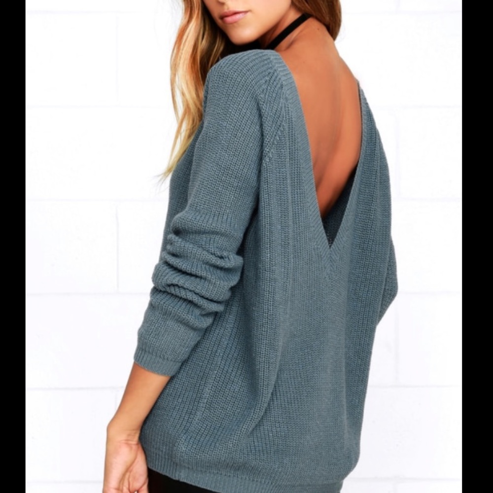 Lulu’s Just For You Slate Blue Backless Sweater